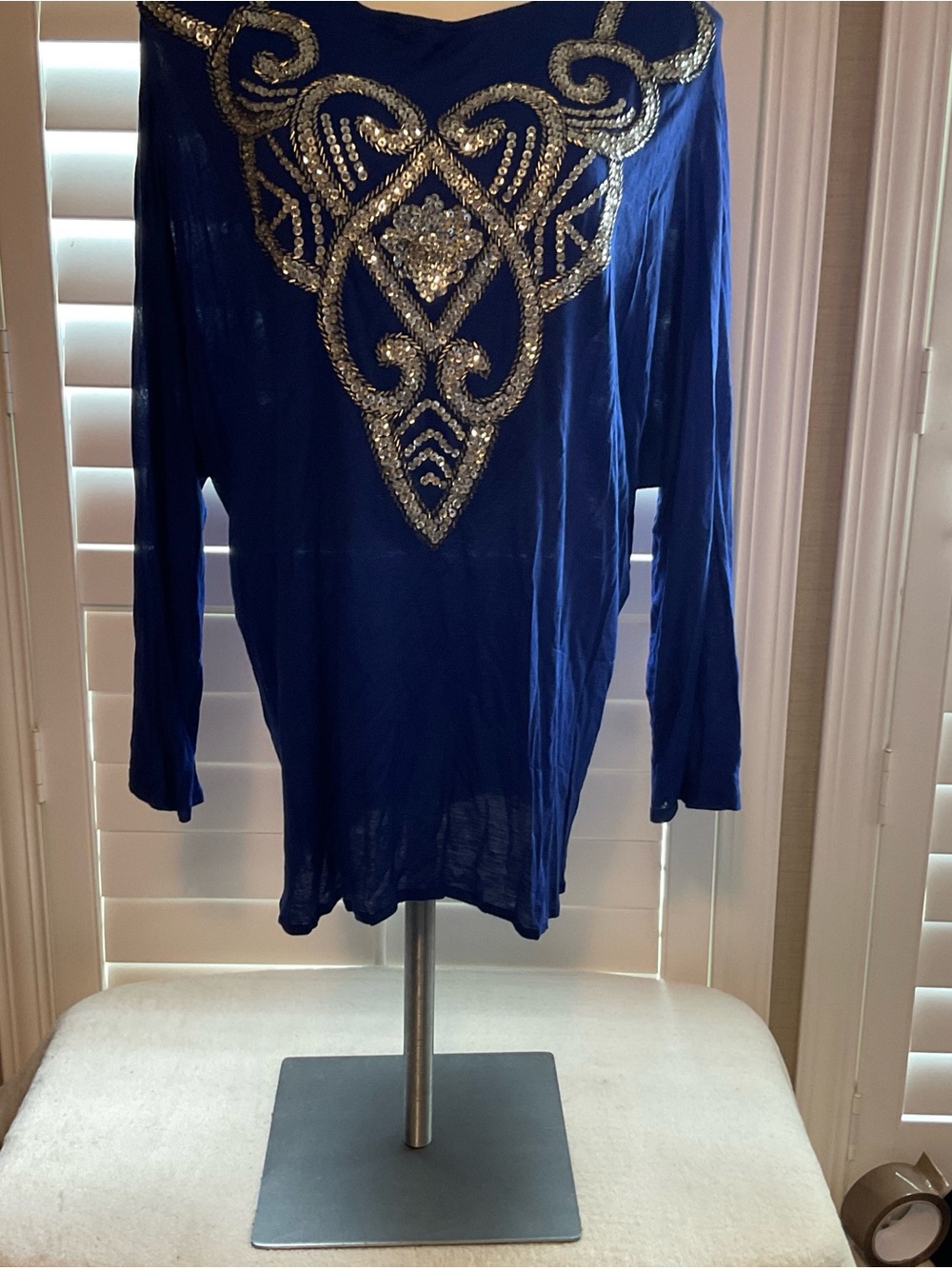 Jane Ashley Royal Blue Midi Dress with Gold Sequin Embellishment